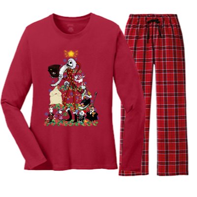 Nightmare Christmas Tree Santa Jack Sally Oogie Boogie Nightmare Women's Long Sleeve Flannel Pajama Set 