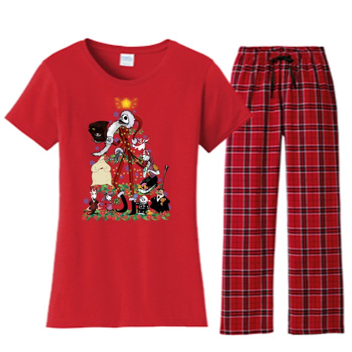 Nightmare Christmas Tree Santa Jack Sally Oogie Boogie Nightmare Women's Flannel Pajama Set