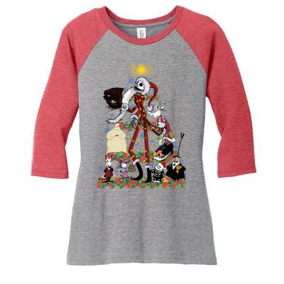 Nightmare Christmas Tree Santa Jack Sally Oogie Boogie Nightmare Women's Tri-Blend 3/4-Sleeve Raglan Shirt