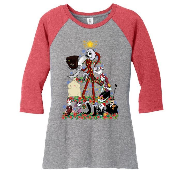 Nightmare Christmas Tree Santa Jack Sally Oogie Boogie Nightmare Women's Tri-Blend 3/4-Sleeve Raglan Shirt