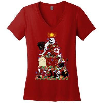 Nightmare Christmas Tree Santa Jack Sally Oogie Boogie Nightmare Women's V-Neck T-Shirt