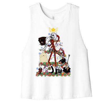 Nightmare Christmas Tree Santa Jack Sally Oogie Boogie Nightmare Women's Racerback Cropped Tank