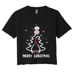 Nurse Christmas Tree Stethoscope Nursing Gift Rn Lpn Funny Women's Crop Top Tee