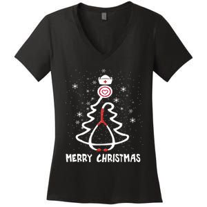 Nurse Christmas Tree Stethoscope Nursing Gift Rn Lpn Funny Women's V-Neck T-Shirt