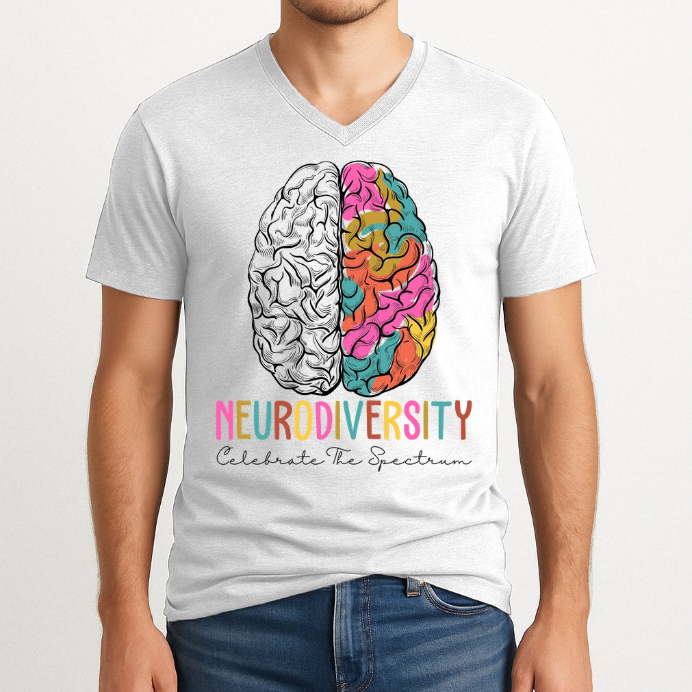 Neurodiversity Celebrate The Spectrum Brain Autism Awareness V-Neck T-Shirt