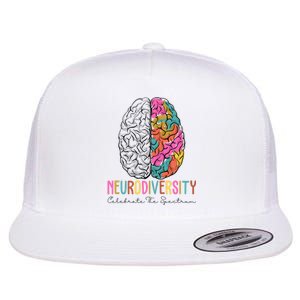 Neurodiversity Celebrate The Spectrum Brain Autism Awareness Flat Bill Trucker Hat