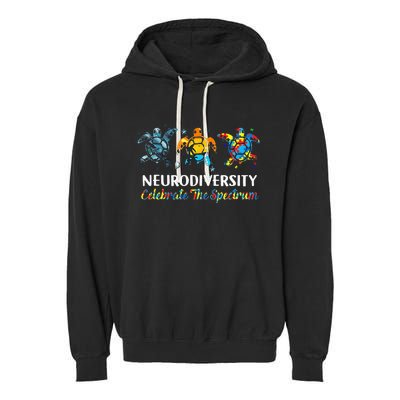 Neurodiversity Celebrate The Spectrum Turtle Planet Autism Garment-Dyed Fleece Hoodie