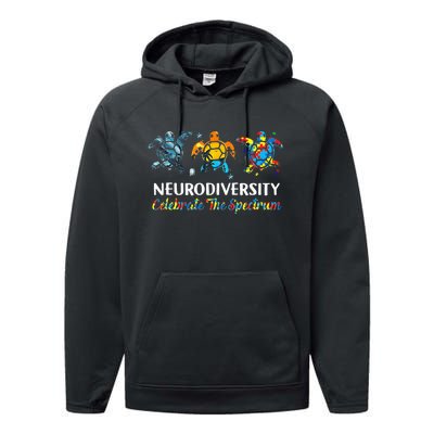 Neurodiversity Celebrate The Spectrum Turtle Planet Autism Performance Fleece Hoodie