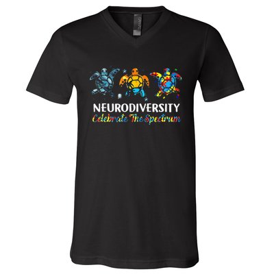 Neurodiversity Celebrate The Spectrum Turtle Planet Autism V-Neck T-Shirt