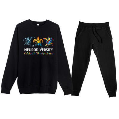 Neurodiversity Celebrate The Spectrum Turtle Planet Autism Premium Crewneck Sweatsuit Set