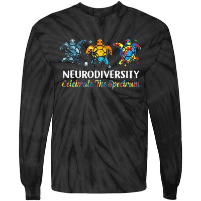 Neurodiversity Celebrate The Spectrum Turtle Planet Autism Tie-Dye Long Sleeve Shirt