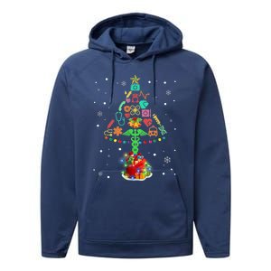 Nurse Christmas Tree Medical Lights Gifts For Woman Performance Fleece Hoodie