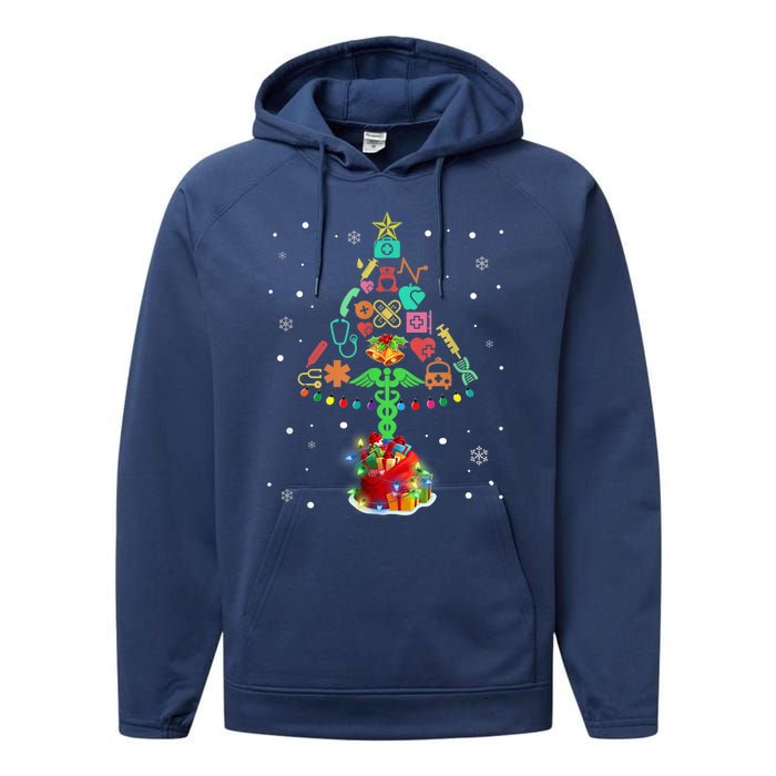 Nurse Christmas Tree Medical Lights Gifts For Woman Performance Fleece Hoodie