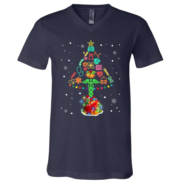 Nurse Christmas Tree Medical Lights Gifts For Woman V-Neck T-Shirt