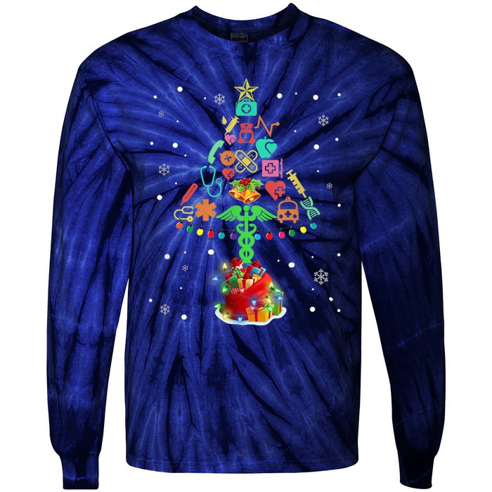 Nurse Christmas Tree Medical Lights Gifts For Woman Tie-Dye Long Sleeve Shirt