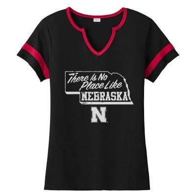 N.E.B.R.A.S.K.A Cornhuskers There Is No Place Like Ladies Halftime Notch Neck Tee