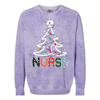 Nurse Christmas Tree Stethoscope Nursing Christmas Pajama Gift Colorblast Crewneck Sweatshirt