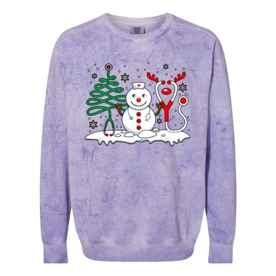 Nurse Christmas Tree Snowman Reindeer Colorblast Crewneck Sweatshirt