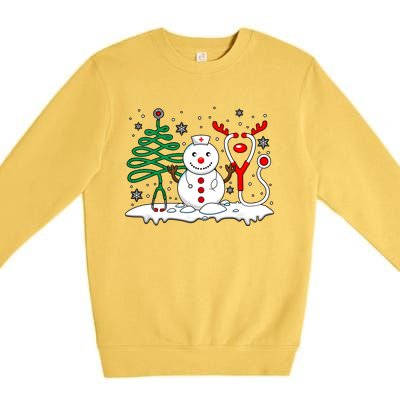 Nurse Christmas Tree Snowman Reindeer Premium Crewneck Sweatshirt