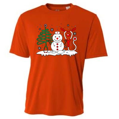 Nurse Christmas Tree Snowman Reindeer Cooling Performance Crew T-Shirt