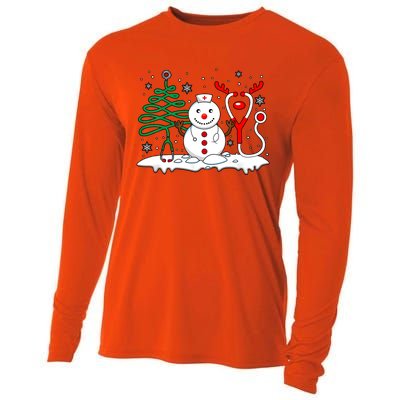 Nurse Christmas Tree Snowman Reindeer Cooling Performance Long Sleeve Crew