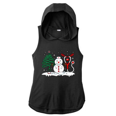 Nurse Christmas Tree Snowman Reindeer Ladies PosiCharge Tri-Blend Wicking Draft Hoodie Tank