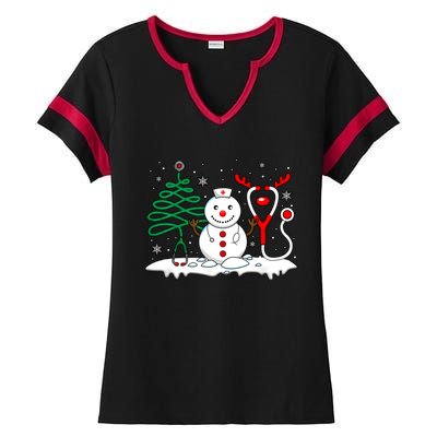 Nurse Christmas Tree Snowman Reindeer Ladies Halftime Notch Neck Tee