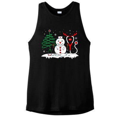 Nurse Christmas Tree Snowman Reindeer Ladies PosiCharge Tri-Blend Wicking Tank