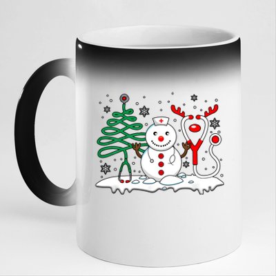 Nurse Christmas Tree Snowman Reindeer 11oz Black Color Changing Mug