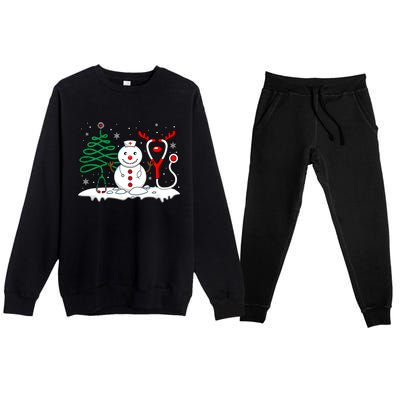 Nurse Christmas Tree Snowman Reindeer Premium Crewneck Sweatsuit Set