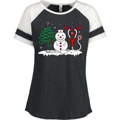 Nurse Christmas Tree Snowman Reindeer Enza Ladies Jersey Colorblock Tee