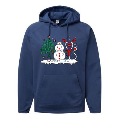 Nurse Christmas Tree Snowman Reindeer Performance Fleece Hoodie