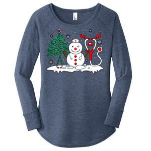 Nurse Christmas Tree Snowman Reindeer Women's Perfect Tri Tunic Long Sleeve Shirt