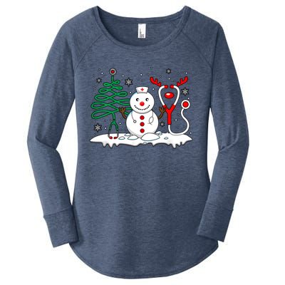 Nurse Christmas Tree Snowman Reindeer Women's Perfect Tri Tunic Long Sleeve Shirt