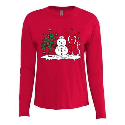 Nurse Christmas Tree Snowman Reindeer Womens Cotton Relaxed Long Sleeve T-Shirt