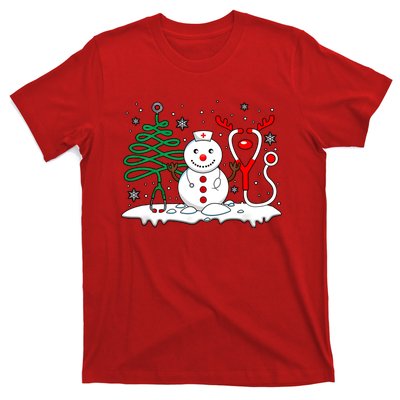 Nurse Christmas Tree Snowman Reindeer T-Shirt