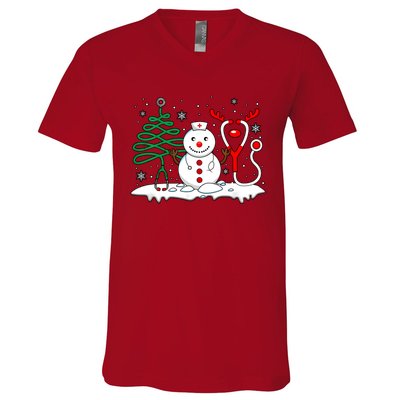 Nurse Christmas Tree Snowman Reindeer V-Neck T-Shirt