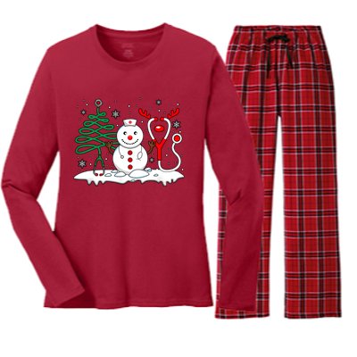 Nurse Christmas Tree Snowman Reindeer Women's Long Sleeve Flannel Pajama Set 