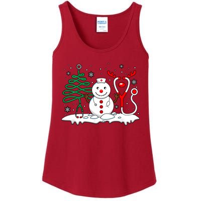 Nurse Christmas Tree Snowman Reindeer Ladies Essential Tank