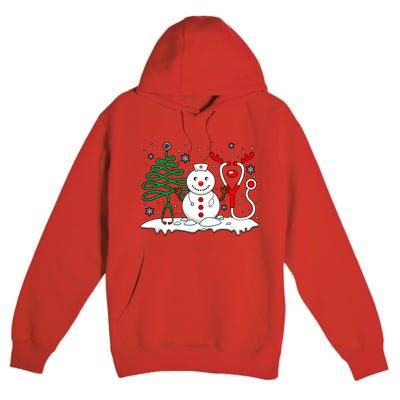 Nurse Christmas Tree Snowman Reindeer Premium Pullover Hoodie