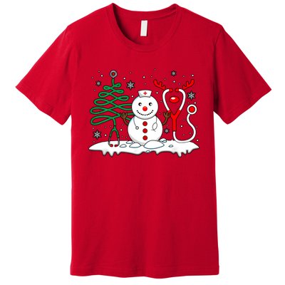 Nurse Christmas Tree Snowman Reindeer Premium T-Shirt