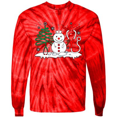 Nurse Christmas Tree Snowman Reindeer Tie-Dye Long Sleeve Shirt