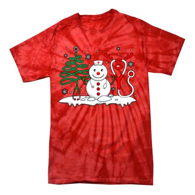 Nurse Christmas Tree Snowman Reindeer Tie-Dye T-Shirt