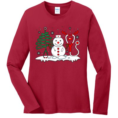 Nurse Christmas Tree Snowman Reindeer Ladies Long Sleeve Shirt