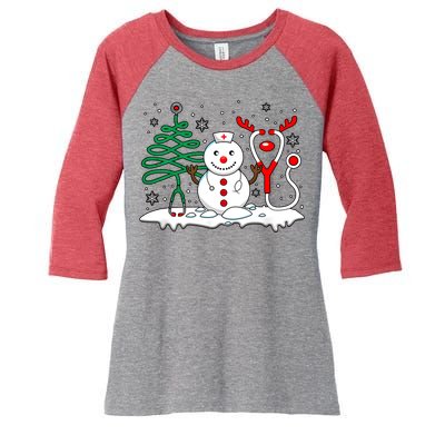 Nurse Christmas Tree Snowman Reindeer Women's Tri-Blend 3/4-Sleeve Raglan Shirt