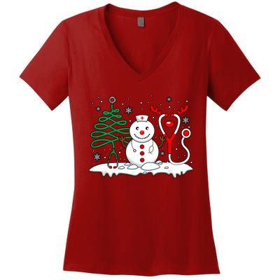 Nurse Christmas Tree Snowman Reindeer Women's V-Neck T-Shirt