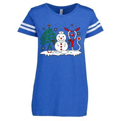 Nurse Christmas Tree Snowman Reindeer Enza Ladies Jersey Football T-Shirt