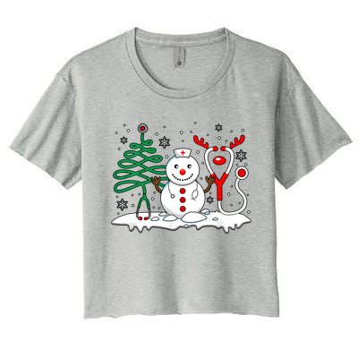 Nurse Christmas Tree Snowman Reindeer Women's Crop Top Tee