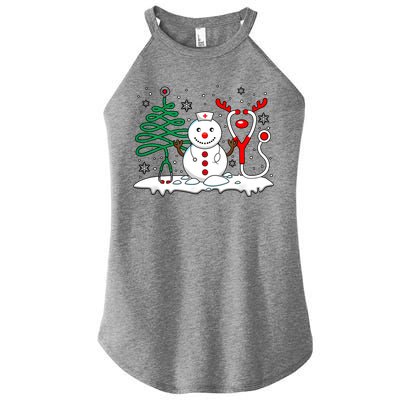 Nurse Christmas Tree Snowman Reindeer Women's Perfect Tri Rocker Tank