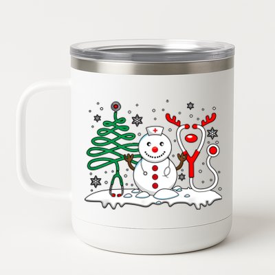 Nurse Christmas Tree Snowman Reindeer 12 oz Stainless Steel Tumbler Cup